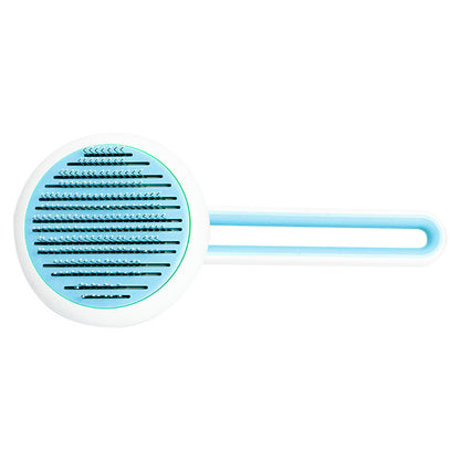 Blue and white hairbrush on a white background