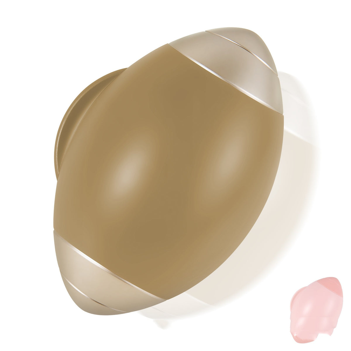 Cosmetic product with a beige and white design on a white background