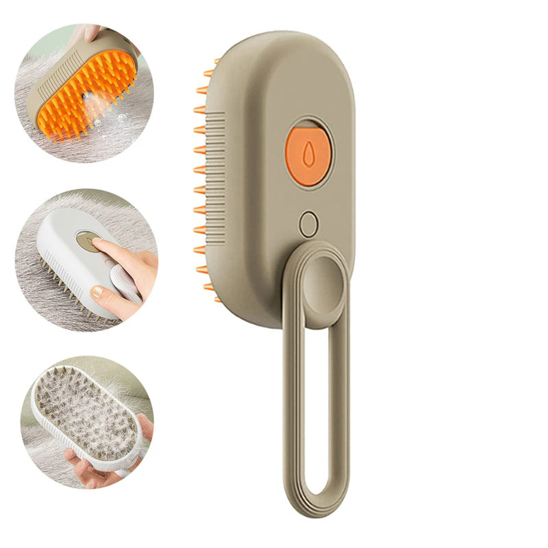 Pet grooming brush with different uses on a white background