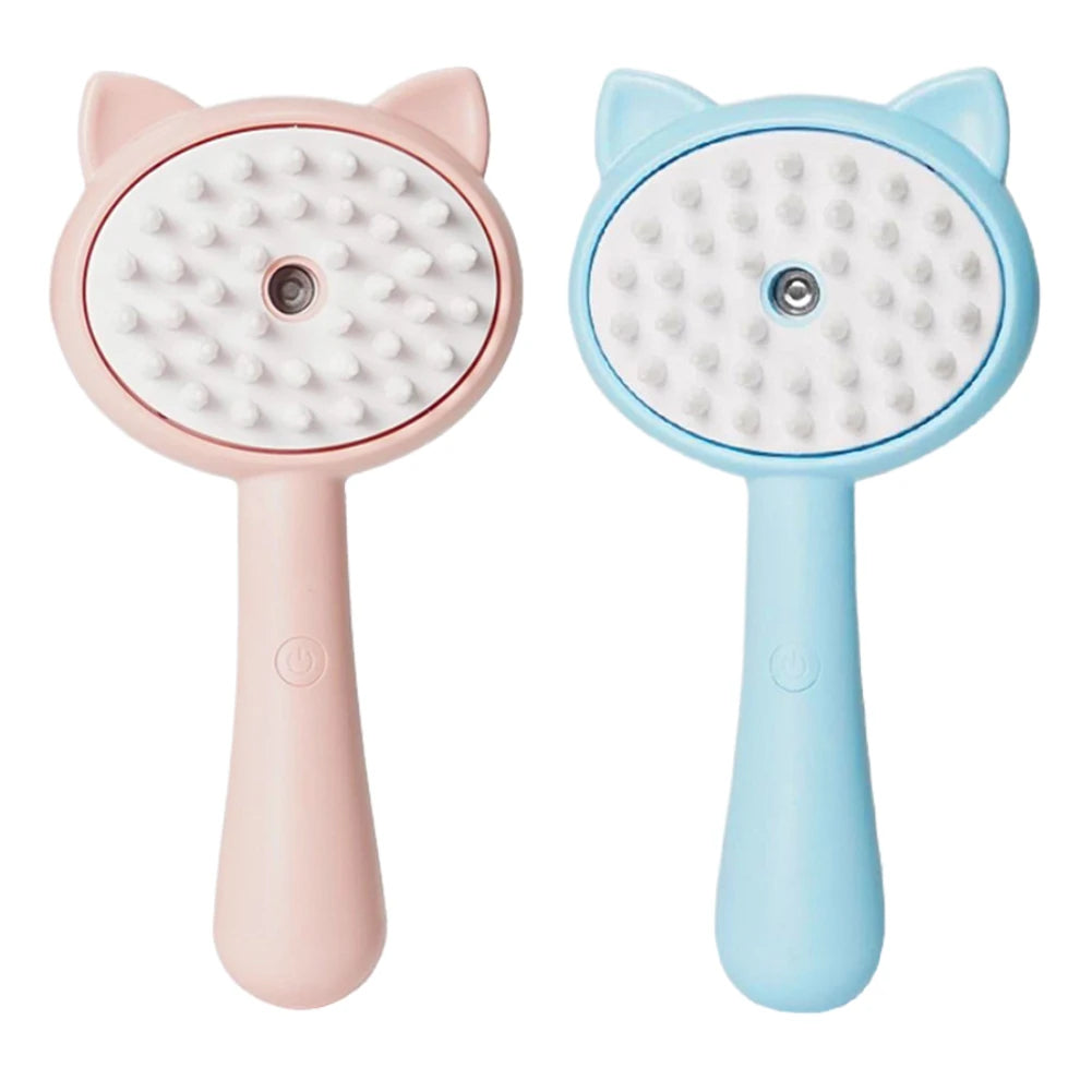 Two handheld massage tools with cat ear designs, one pink and one blue, on a white background.