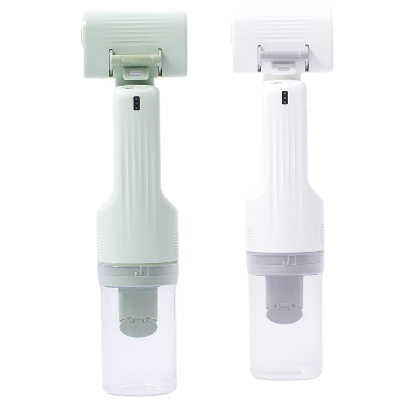 Two white handheld vacuum cleaners on a white background