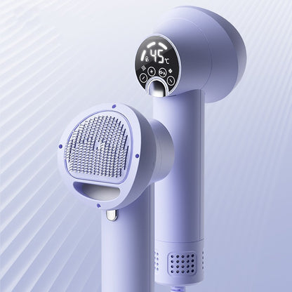 White handheld shower head with digital temperature display on a light blue background