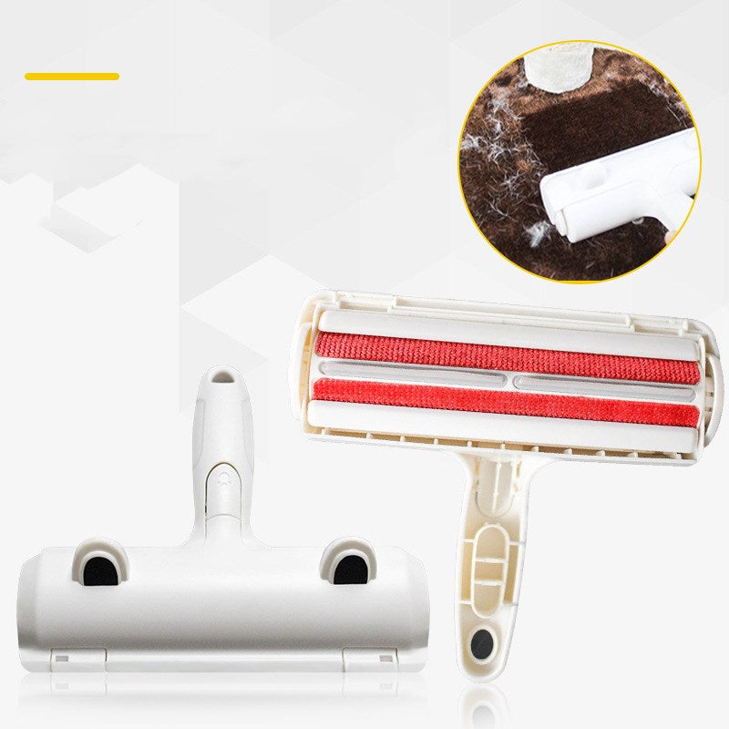 Cleaning tool with red roller and white handle on a white background